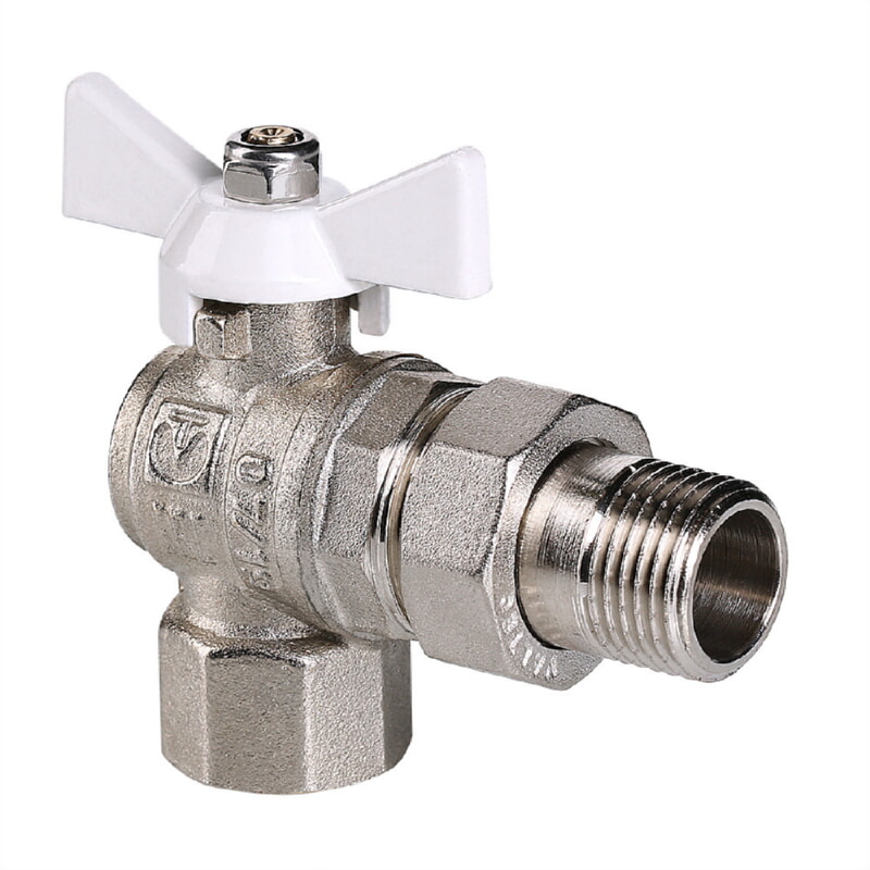 Valtec VT.228 BASE Кран шаровой угловой вн-нар 1/2" aмериканка,  БЕЛАЯ ручка