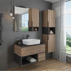 COMFORTY Штутгарт 40 Шкаф-колонна Дуб темно-коричневый/Черный матовый